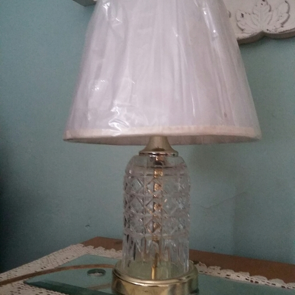 Lamp Vintage   Crystal  lamp and gold trim and shade
